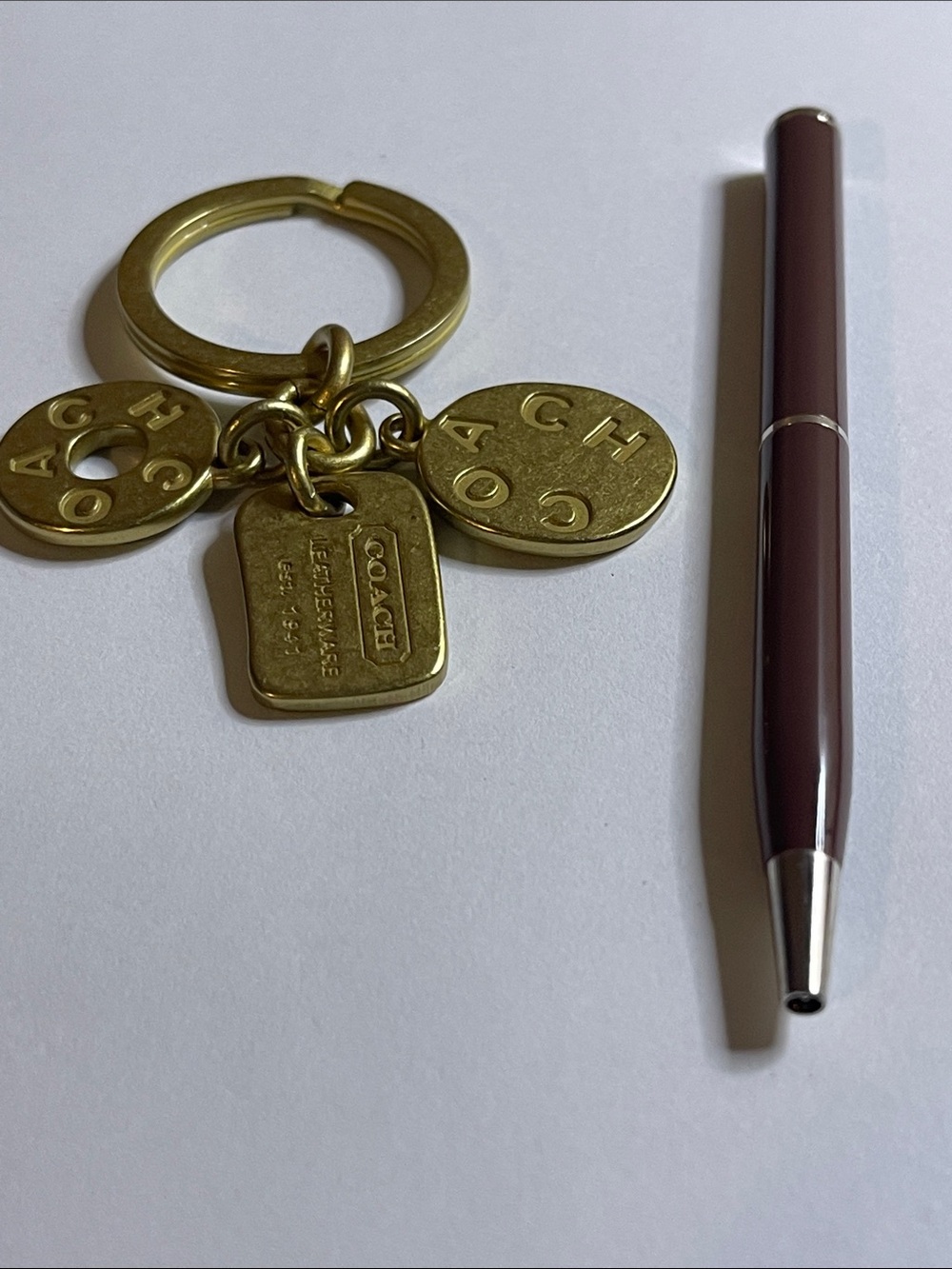 COACH Gold-Tone Signature Charm Key Ring and Coach Pen